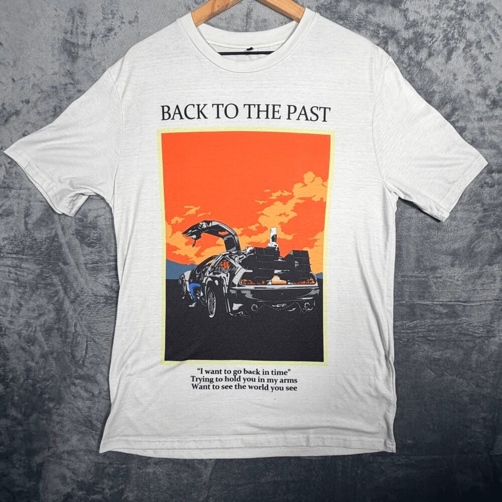 Shein Mens Back To‎ The Future DeLorean T-Shirt White Graphic Movie Sci-Fi Tee